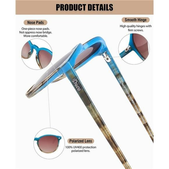 Retro Round UV400 Polarized Sunglasses, Acetate Sunglass  for Women Men